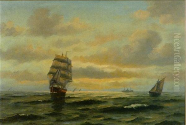 Ships At Sunset by Vilhelm Victor Bille