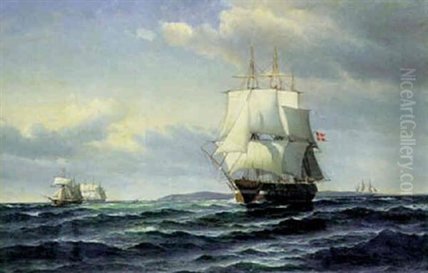 Marine Med Sejlskibe Pa Havet by Vilhelm Victor Bille