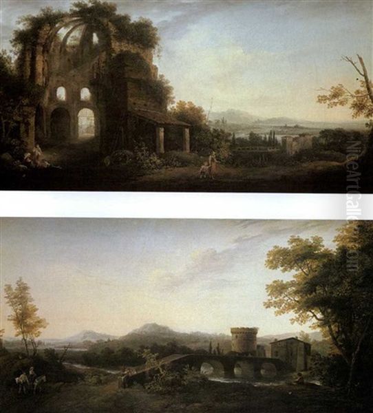 Paysages Avec Des Ruines Antiques Animees De Personnages by Charles-Jerome Biot