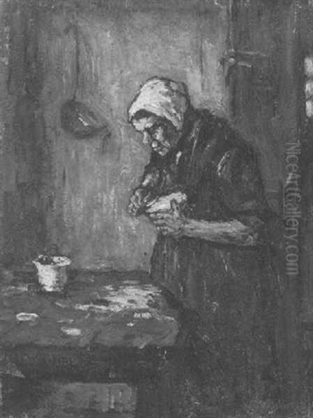 An Old Woman Peeling Potatoes by Suze Bisschop-Robertson