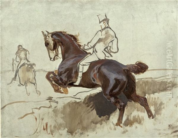 Marchese Francesco Tiberi Auf Springendem Pferd (preliminary Sketch) by Julius von Blaas