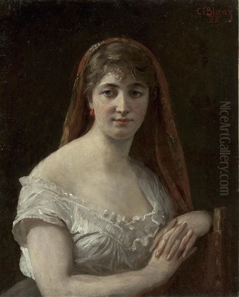 Portrat Einer Dame Mit Kopftuch by Karl von Blaas