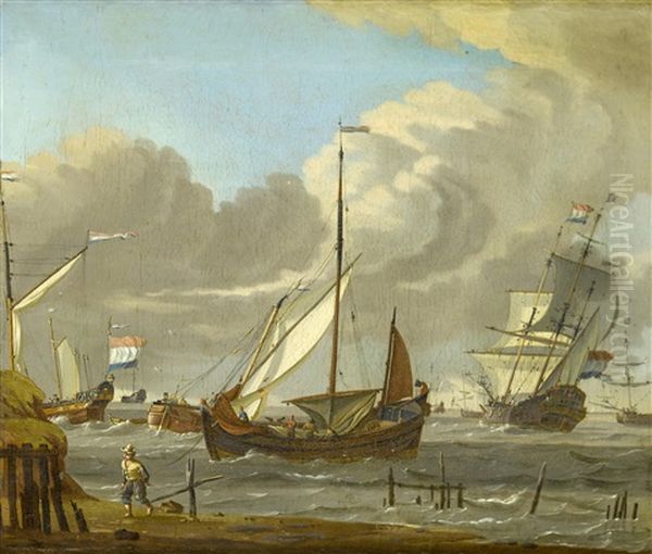 Dutch Shipping In Choppy Seas Off The Coast by Johannes de Blaauw