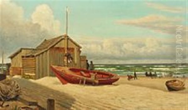 Coastal Scene From Hirtshals With Rowing Boats On The Beach by Christian Blache