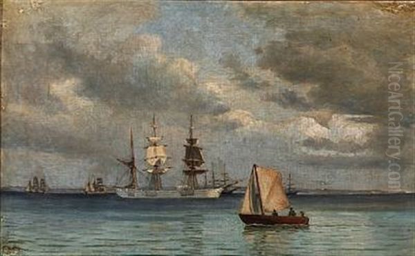 Seascape With Sailing Ships by Christian Blache