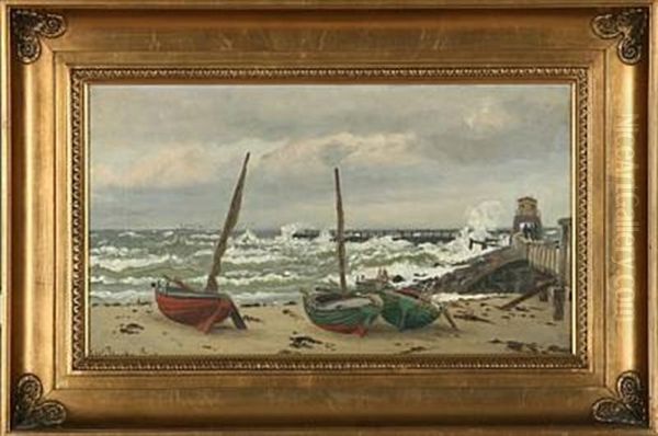 Fishing Boats On The Beach At Hirtshal by Christian Blache