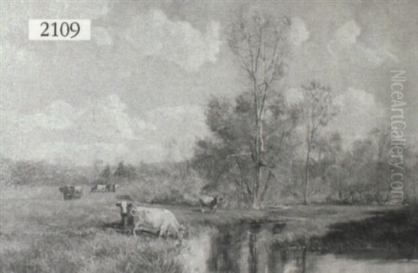 Landscape With Cattle By A Stream by Olive Parker Black