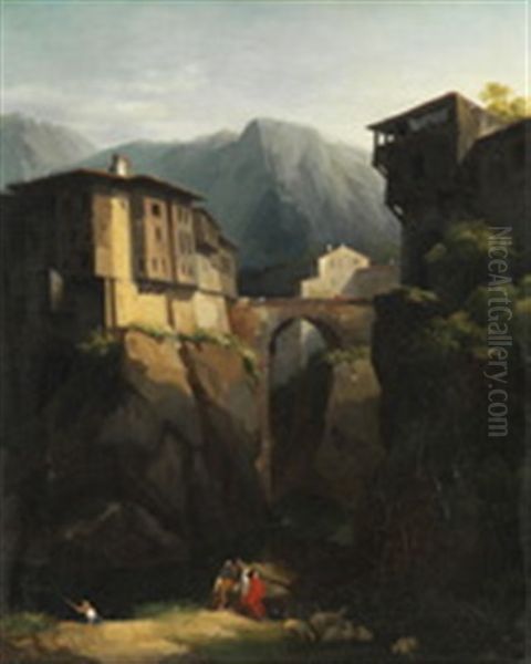 Landschaft Mit Einer Brucke Uber Eine Schlucht by Carl Blechen