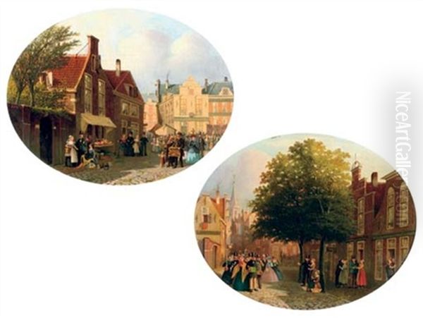 A Lively Market Square (+ A Musical Gathering In Scheveningen; Pair) by Joseph Bles