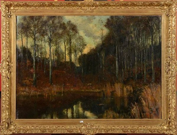 Biches Au Bord D'un Etang En Foret by Maurice Blieck