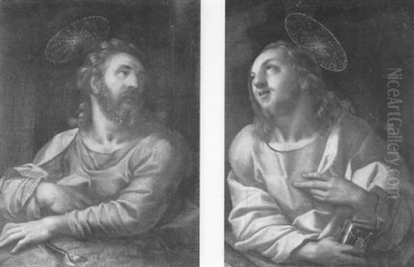 Christ As Salvator Mundi & Saint Bartholomew;   Saint Peter & Saint Thomas & Saint Matthew & Others by Abraham Bloemaert