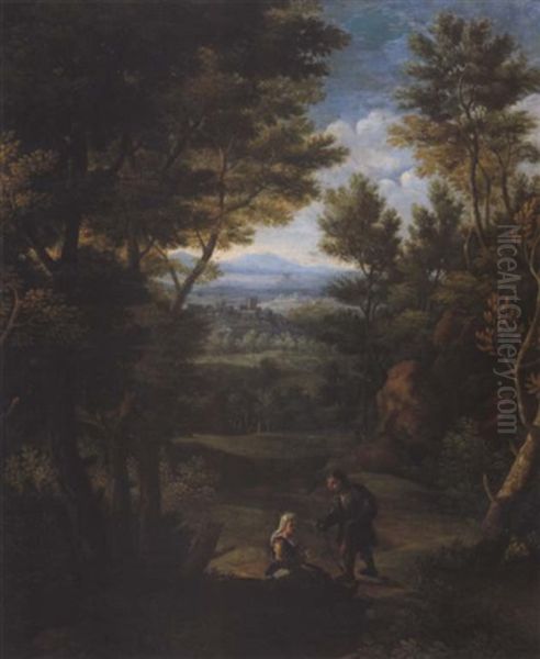 Bewaldete Landschaft Mit Zwei Figuren by Jan Frans van Bloemen