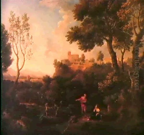 Paysage Avec Un Homme Debout, Le Bras Droit Pointe Vers     L'arriere by Jan Frans van Bloemen