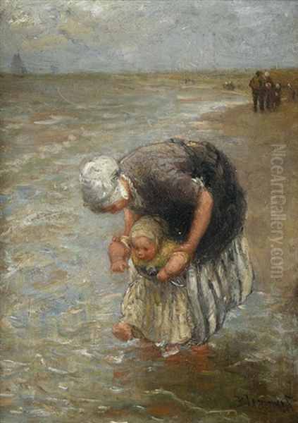 Mother And Child At The Seaside by Bernardus Johannes Blommers