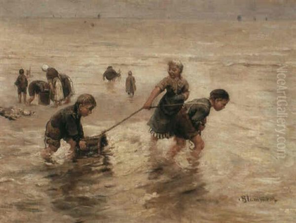 Children On The Beach by Bernardus Johannes Blommers