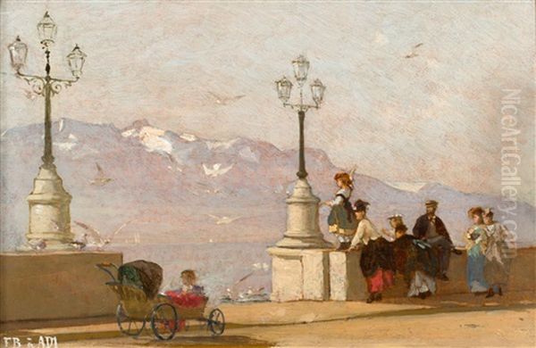 La Famille Bocion En Promenade Sur Le Quai De Vevey by Francois-Louis-David Bocion