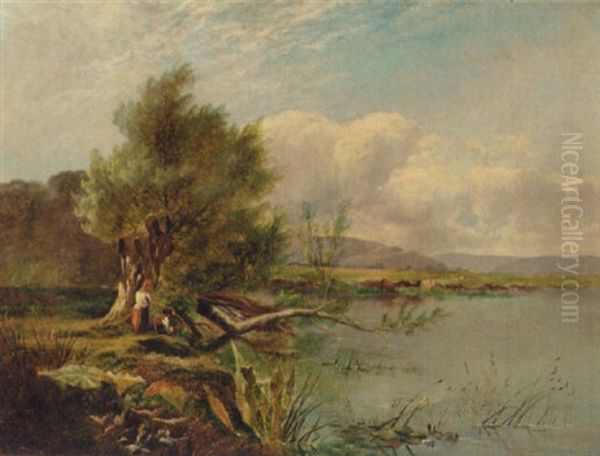 Anglers By A Tranquil River by Edwin Henry Boddington