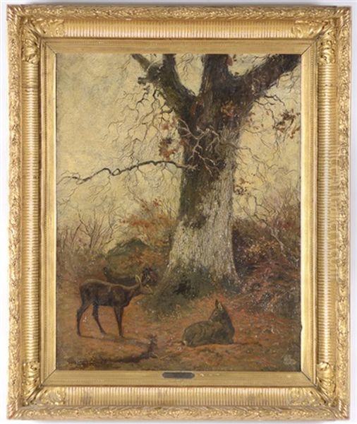 Deer Near The Big Oak, A Barbizon Style Painting by Karl Bodmer