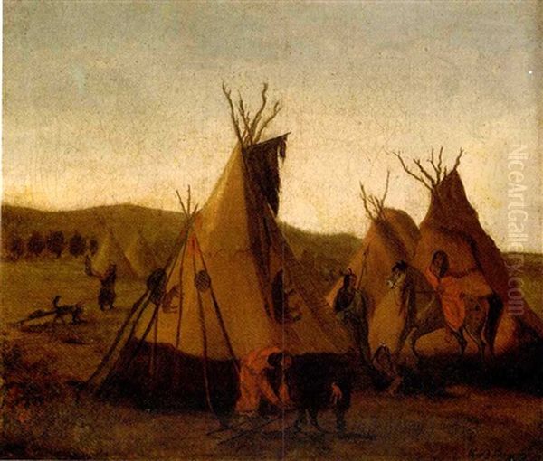 An Assiniboin Encampment At Fort Union (tent Of An Assiniboin Chief) by Karl Bodmer