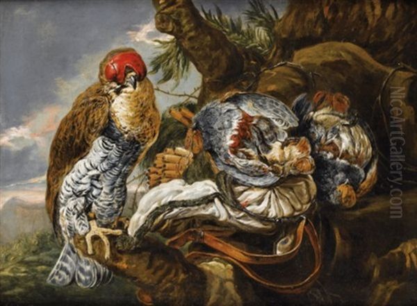 Un Faucon Gardant Un Trophee De Chasse by Pieter Boel