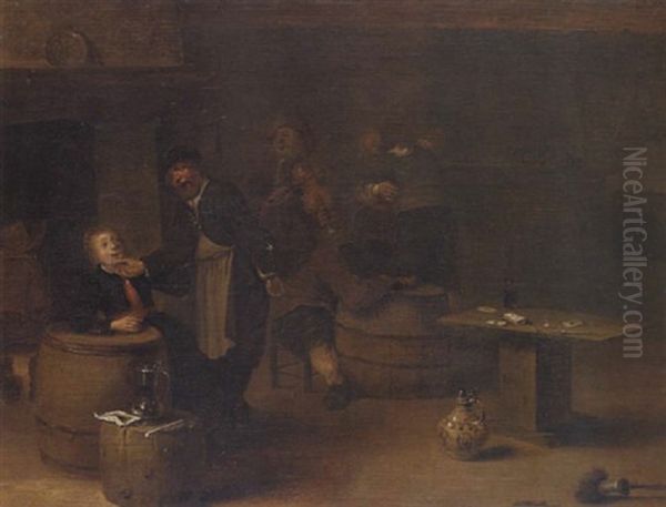 Zwei Paare Im Wirtshaus Mit Einem Geiger by Hendrik Bogaert