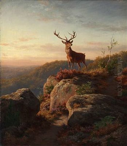 Stag In A Landscape, Jutland by Carl Henrik Bogh