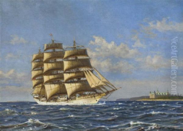 A Danish Windjammer Running Past Kronborg Castle by Christian Bogo