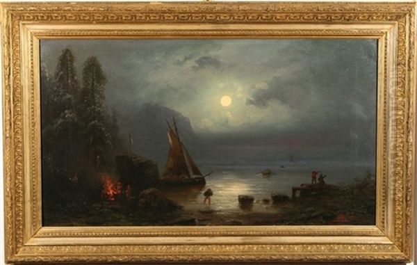 Crimean Coastal Scene With Campfire Under Moonlight by Aleksei Petrovich Bogolyubov