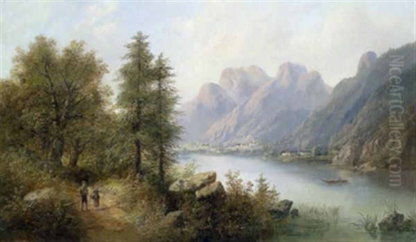 Landschaft Mit Figurlicher Staffage (zellersee?) by Edouard Boehm