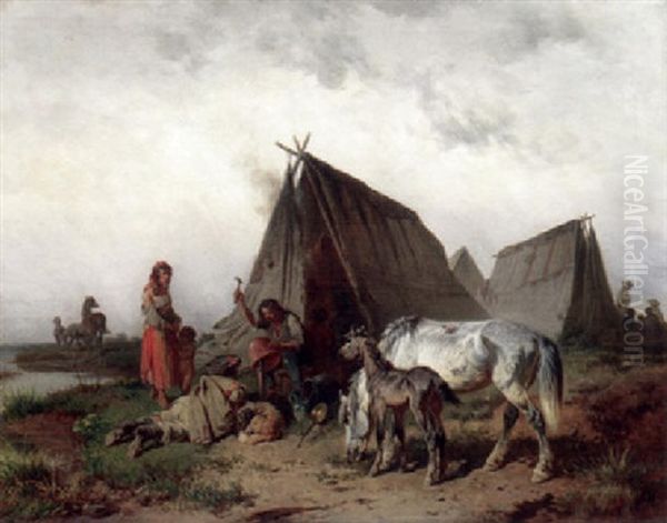 Zigeunerlager In Der Puszta by Pal (Paul) Boehm