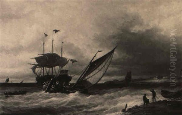 Segelschiffe An Der Hollandischen Kuste Bei Vlissingen by Elias Pieter van Bommel