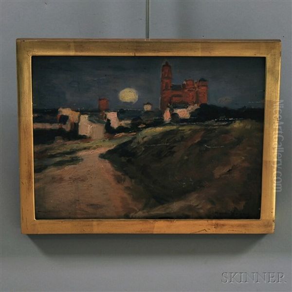 Moonrise Over A Mediterranean Town Oil Painting - Maurice Bompard