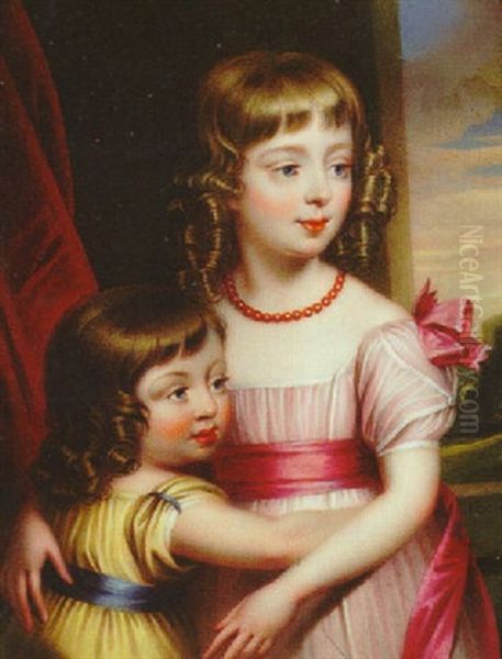 Caroline Anne East, Wearing Pink Dress With Cerise Ribbon Waistband And Bow At Her Shoulder And Coral Necklace by Henry Bone