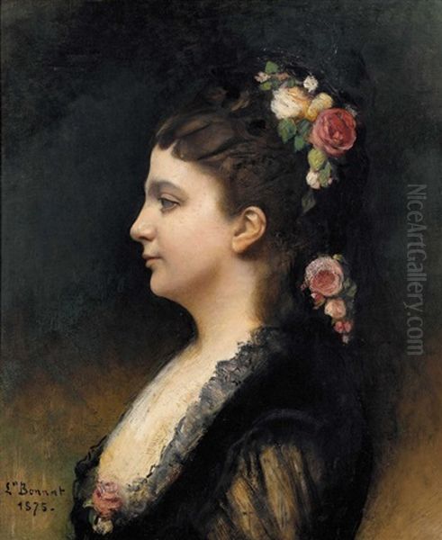 Portrat Einer Dame Mit Blumenschmuck by Leon Bonnat