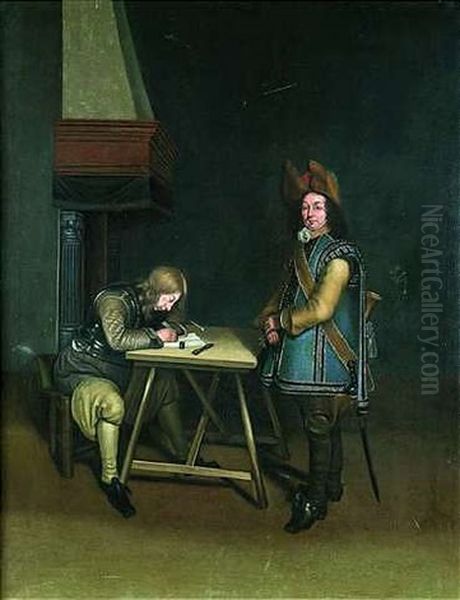 Interieurszene Mit Einem Briefeschreibenden Offizier An Einem Tisch by Gerard ter Borch the Younger