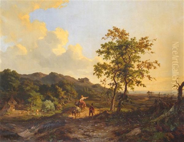 Landscape With Travellers On A Road by Jan Willem Van Borselen