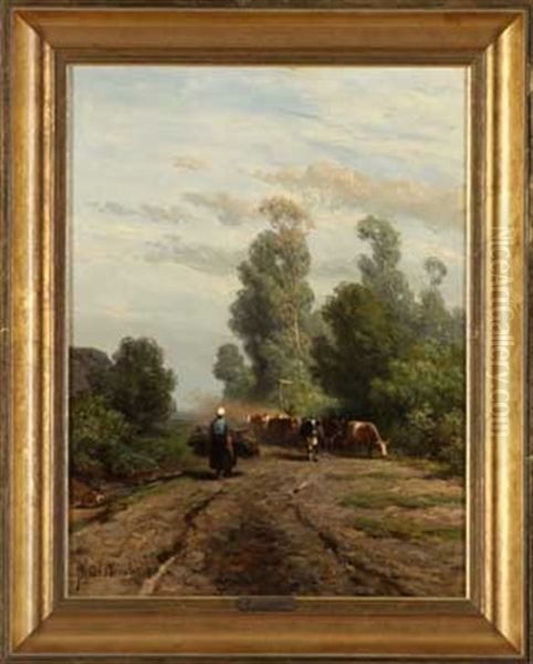 Viehtrieb In Sommerlandschaft by Jan Willem Van Borselen