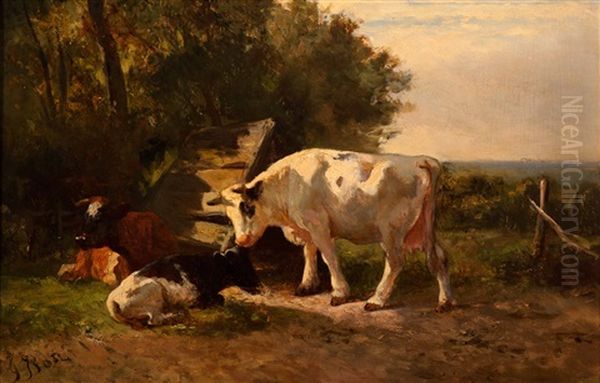 Resting Cows On A Summer Afternoon by Gerard Johannes Bos