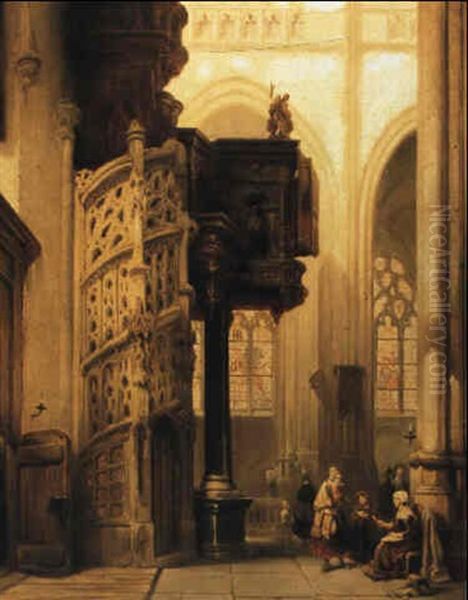 Figures In St. Maclou Church, Rouen by Johannes Bosboom