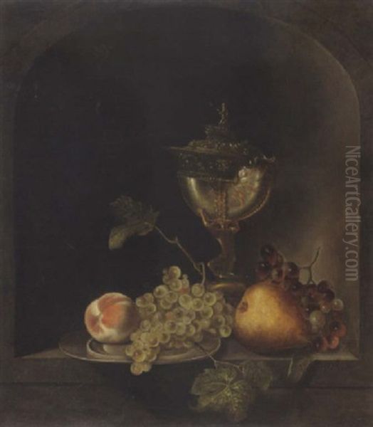 Stilleben Mit Fruchten, Teller Und Einem Nautiluspokal by Pieter Van Den Bosch