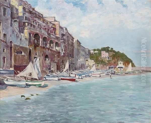 Boats On The Marina Grande, Capri by Joseph Felix Bouchor