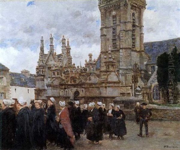 Bretagne, Sortie De Messe A Saint-thegonnec by Joseph Felix Bouchor