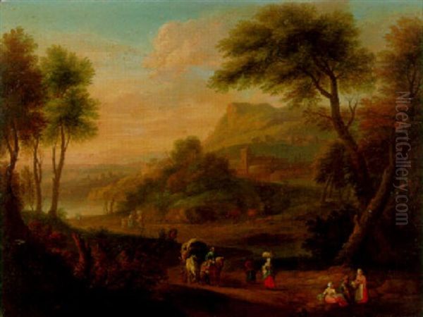 Mountainous Landscape With Peasants And Travellers On A Path by Adriaen Frans Boudewyns the Elder