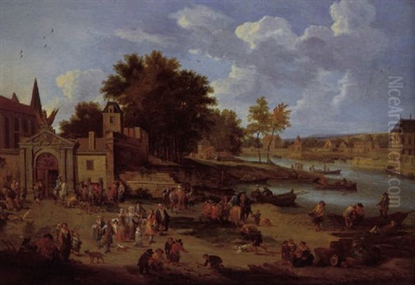 Townsfolk Gathering On The Shore Of An Estuary by Pieter Bout