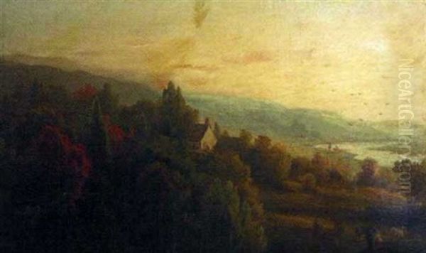 River Valley Landscape With Figures by Dewitt Clinton Boutelle