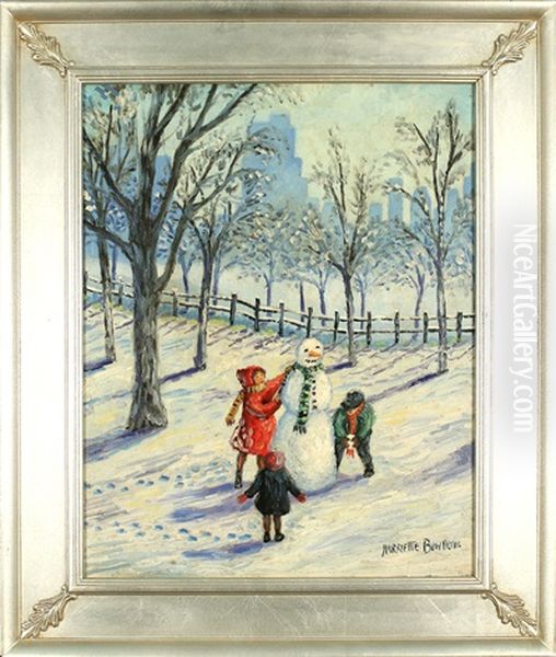 Children And Snowman In Central Park by Harriette Bowdoin