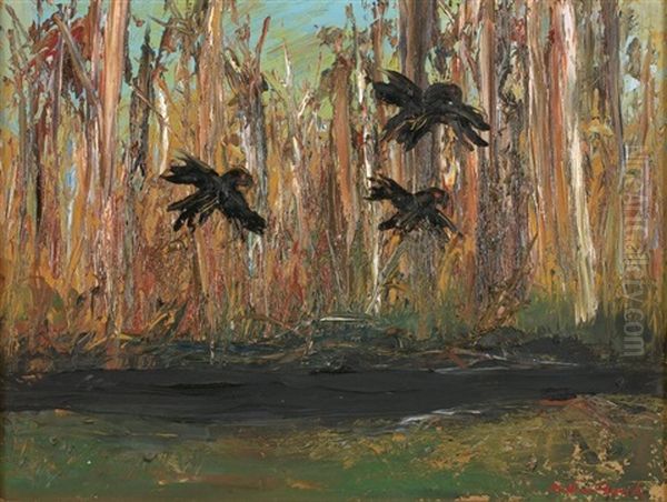 Black Cockatoos, Shoalhaven Landscape by Arthur Merric Boyd