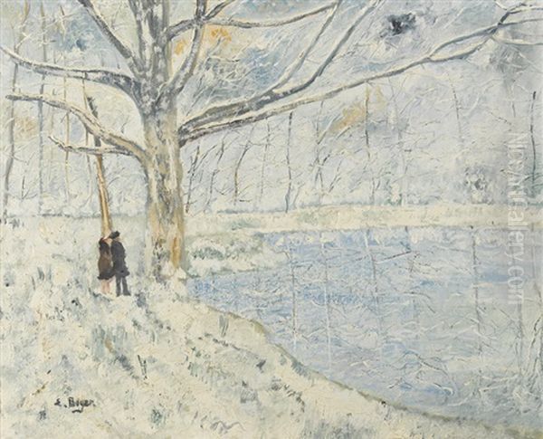 Winterliche Uferlandschaft Mit Paar by Emile Boyer