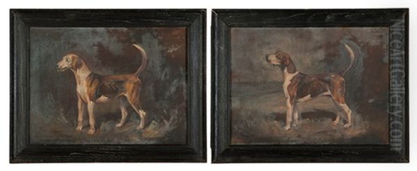 Portraits Of English Foxhounds (2 Works) by Cuthbert Bradley