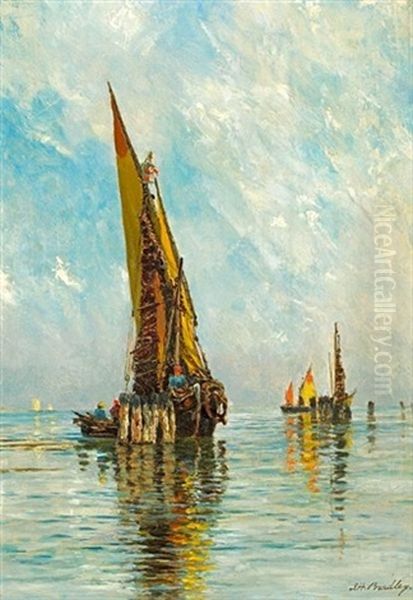 Boats In The Venetian Lagoon by John Henry Bradley